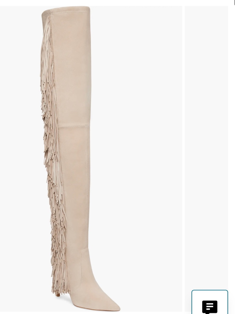 Stuart Weitzman Over-the-Knee Fringe Suede Boots - Beige